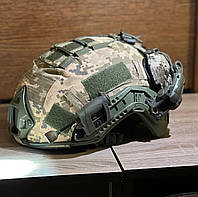 Тактическая военная каска шлем Fast Фаст с активными наушниками Walkers, креплением Чебурашка Фонарь на шлем