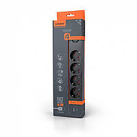 Мережевий подовжувач VIDEX ONCORD з/с 4п 3м (3x1.5мм) 3.4 А USB(QC3.0) + USB-C(PD18W) з кнопкою Black