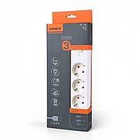 Мережевий подовжувач VIDEX ONCORD з/с 3п 3м (3x1.5 мм) 2.4 А 2 USB + USB-C з кнопкою White