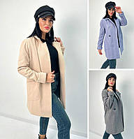 Короткое кашемировое пальто женское красивое свободное осень-весна, бежевое, синее, серое
