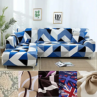 Накидки на мебель HomyTex бифлекс безразмерные, чехлы на угловой кухонный диван набор 3.2 Ромб синий голубой