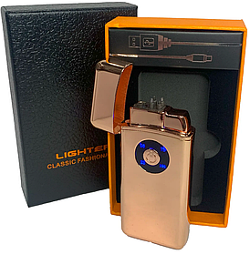 Запальничка електроімпульсна USB + газова в подарунковій коробці (2 блискавки та гостре полум'я) HL-421 золота