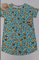 Платье для дома туника домашня ночная рубашка женская большие размеры голубая в лимонах