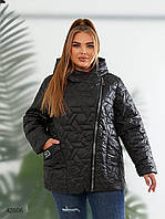 Стильна жіноча стьобана куртка на змійці з кишенями і капюшоном с 48 по 58 розмір