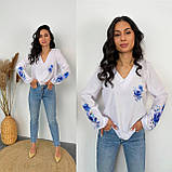 Легка повітряна біла блуза з жовто-блакитними колосками, фото 3