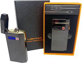 Запальничка електроімпульсна USB + газова в подарунковій коробці (2 блискавки та гостре полум'я) HL-428 чорна