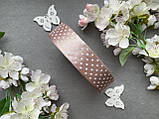 Атласна стрічка в горох 2,5 см, 50 ярд (близько 45 м), пудрового кольору в білий горох оптом, фото 2