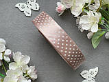 Атласна стрічка в горох 2,5 см, 50 ярд (близько 45 м), пудрового кольору в білий горох оптом, фото 3