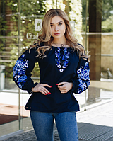 Женская нарядная блузка - вышиванка "Казка", длинный рукав, р. XS.S.M.L.XL.2XL синяя