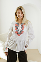 Жіноча ошатна блузка — вишиванка "Калинка", довгий рукав, р. S.M.L.XL.2XL біла