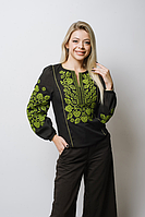 Женская нарядная блузка - вышиванка "Владана", смесь льна, р. S.M.L.XL.2XL черная
