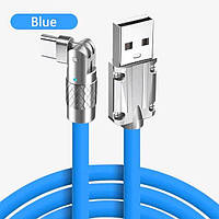 Поворотный кабель для быстрой зарядки USB Type-C 120w 7A (100 см) Голубой, с подсветкой