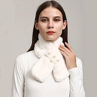 Жіночий зимовий білий шарф комір зі штучного хутра з перлами 80х12 см