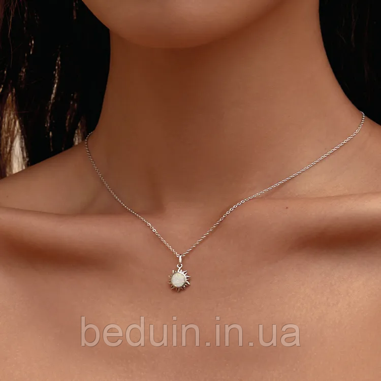 Срібна підвіска, ланцюжок на шию "Блискуче Сонце" з опалом — срібло 925 проби EGYPT SILVER