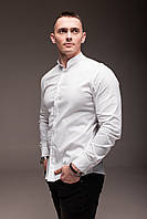 Мужская белая рубашка с длинным рукавом воротник стойка M
