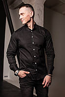 Мужская чёрная рубашка "Modern" с длинным рукавом воротник стойка M