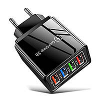 Сетевое зарядное устройство для быстрой зарядки 4 port USB Quick Charge 3.0 Black (12W). Быстрая зарядка для