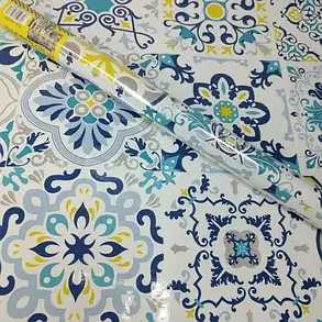 Самоклейна кухонна плівка для поверхонь східний орнамент жовто-синій 0,60 М*2М 3, фото 4
