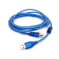 Кабель USB 2.0 RITAR AM/BM, 5.0m, 1 феррит, прозрачный синий b