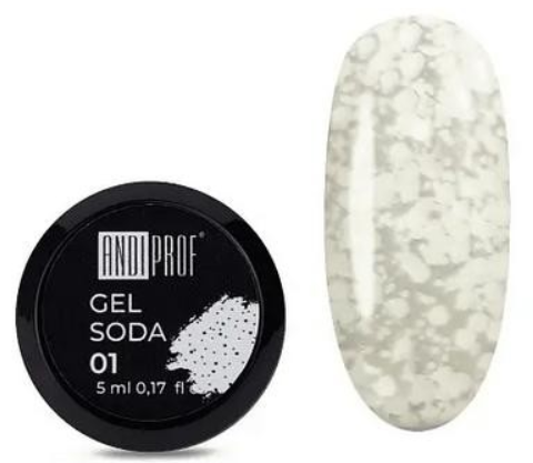 Гель лак ANDIPROF Gel soda 01 білий гель лак з пластівцями 5 мл, фото 1
