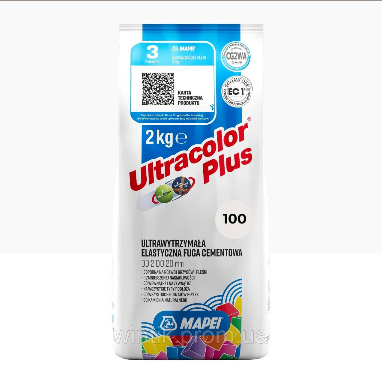 Цементная затирка MAPEI Ultracolor Plus 100 (белый) 2 кг (6010002A) - фото 1 - id-p2088189212