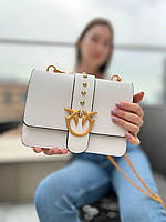 Женская сумка из эко-кожи Pinko gold Пинко молодежная, брендовая сумка маленькая через плечо