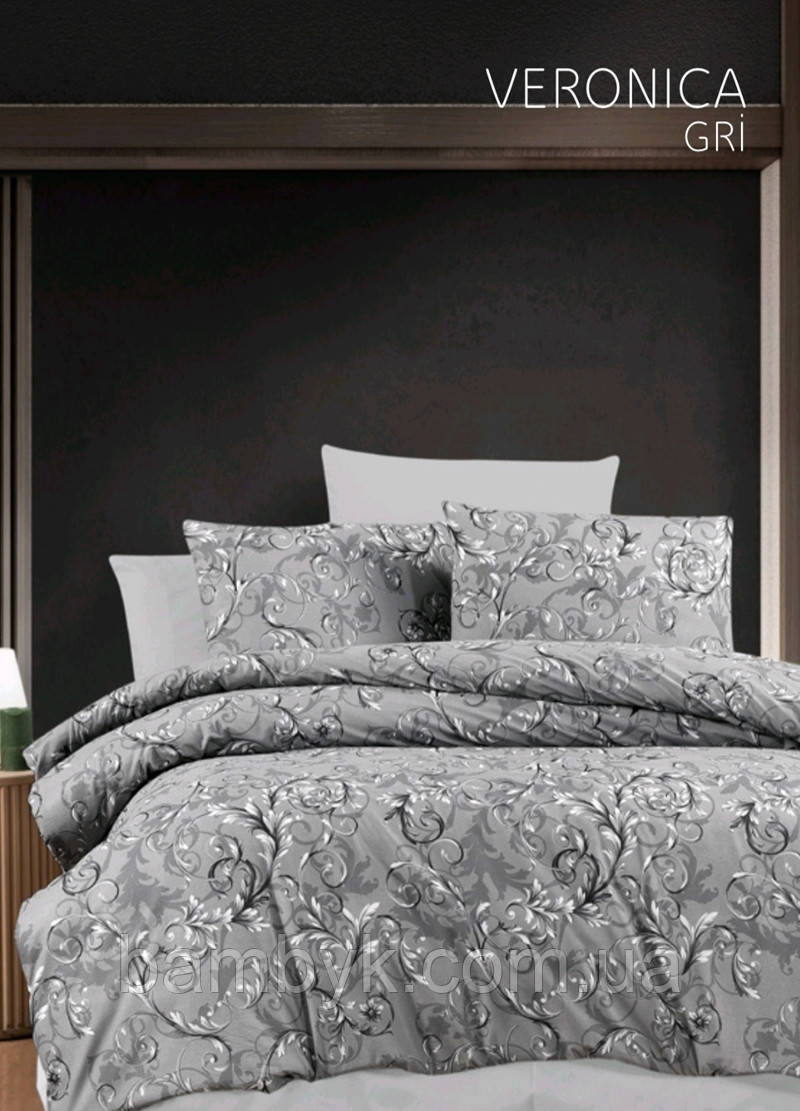 Постільна білизна Issi Home/Ecosse ранфорс Lux євро-розміру бавовняна Veronica Gri квітковий принт