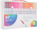 Професійний набір маркерів-лінерів, маркерів-пензлів, Фломастери з м'якою головкою на водній основі 80 шт, фото 3