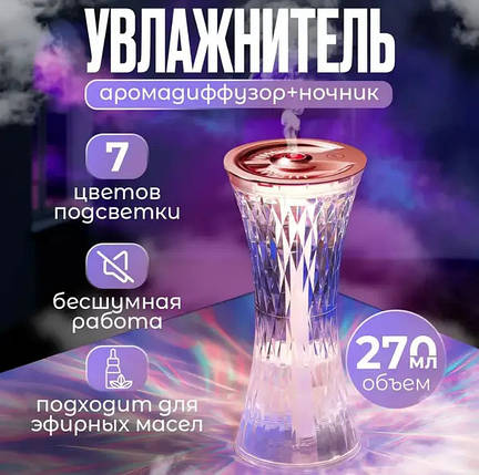 Кришталева лампа зі зволожувачем повітря Xiaomanyo humidifier і сенсорним управлінням, Настільний нічник, фото 1