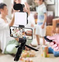 Штатив Трипод для Селфі та Відео Video Making Kit AY-49, Тринога з Мікрофоном і Спалахом, Набір для Блогера, фото 6
