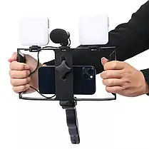 Штатив Трипод для Селфі та Відео Video Making Kit AY-49X, Тринога з Мікрофоном і Спалахом, Набір для Блогера, фото 3