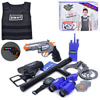KM36230M Набор с оружием полицейский, револьвер 19 см, звук, свет, на батарейке-таблетке, жилет