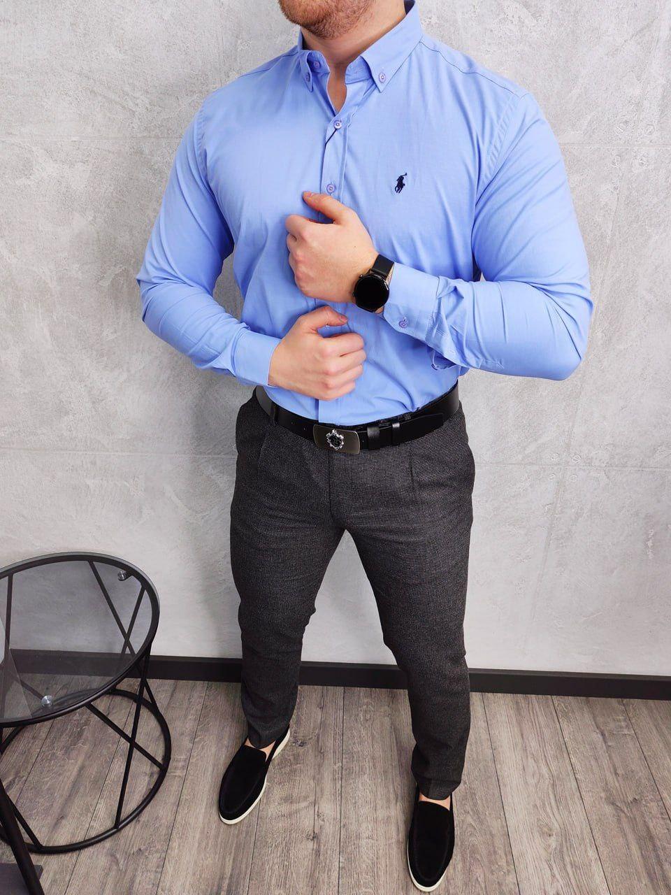 Чоловіча сорочка RALPH LAUREN H4232 блакитна, фото 1