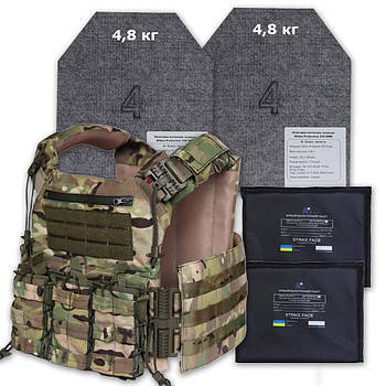 Плитоноска з плитами 4+ клас + баліст. пакет 2ARMOR ДСТУ 8782:2018 Cordura 1000D зі швидким скиданням MultiCam