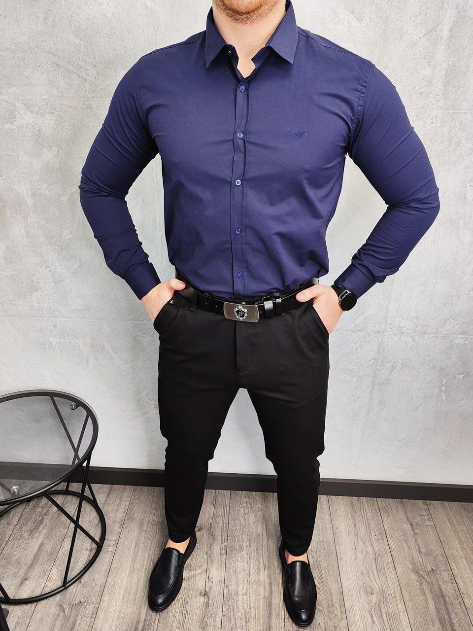 Чоловіча сорочка Armani H4228 синя, фото 1