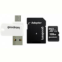 Карта памяти MicroSDXC 128GB UHS-I Class 10 GOODRAM + SD-adapter + OTG Card reader (M1A4-1280R12)