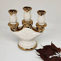 Трисвічник керамічний білий, висота 12,5 см