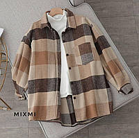 Рубашка женская теплая в клетку шерсть на трикотаже 42-46; 48-50 (4цв) "MIXMI" недорого от прямого поставщика