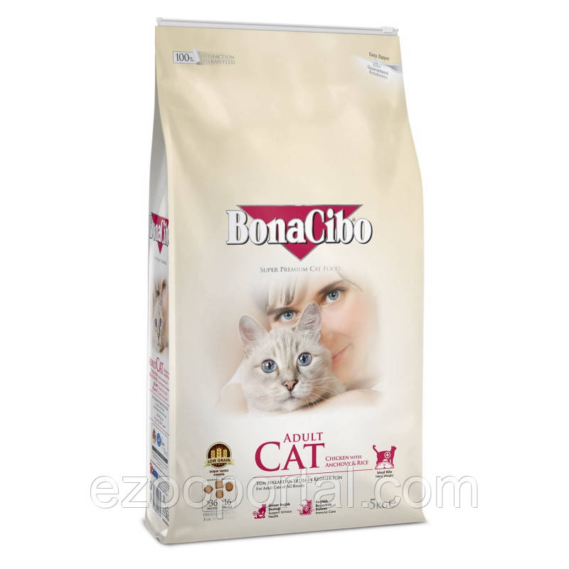 BONACIBO ADULT CAT 5kg сухий корм з м'ясом курки, анчоусами та рисом для дорослих котів усіх порід