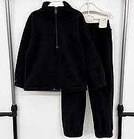 Костюм детский, подростковый спортивный теплый, кофта с горловиной на молнии, штаны, Черный, 98-104