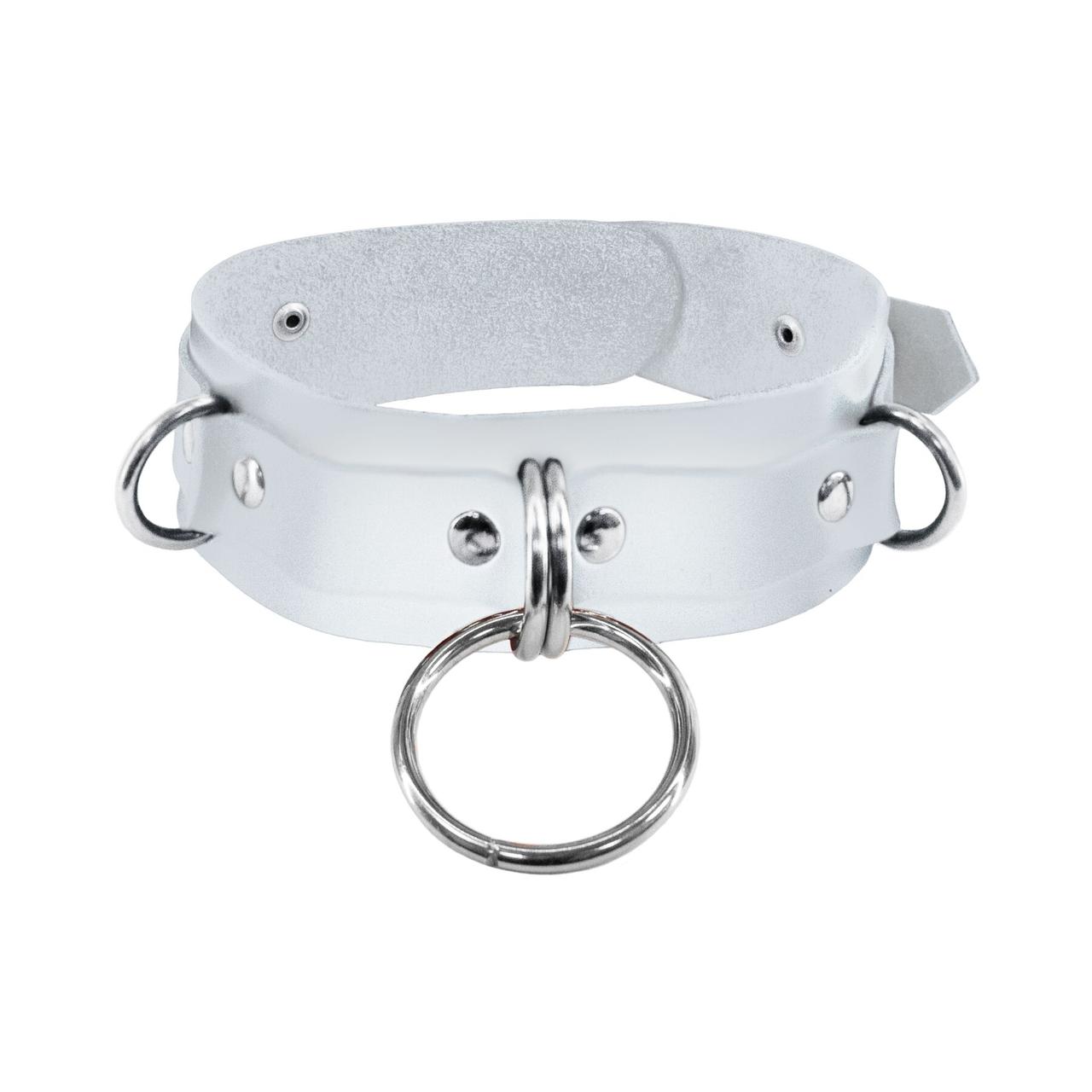 Нашийник для фіксації з натуральної шкіри Feral Feelings — D-Rings White