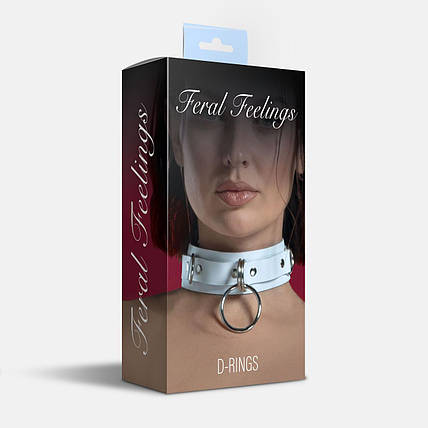Нашийник для фіксації з натуральної шкіри Feral Feelings — D-Rings White, фото 2