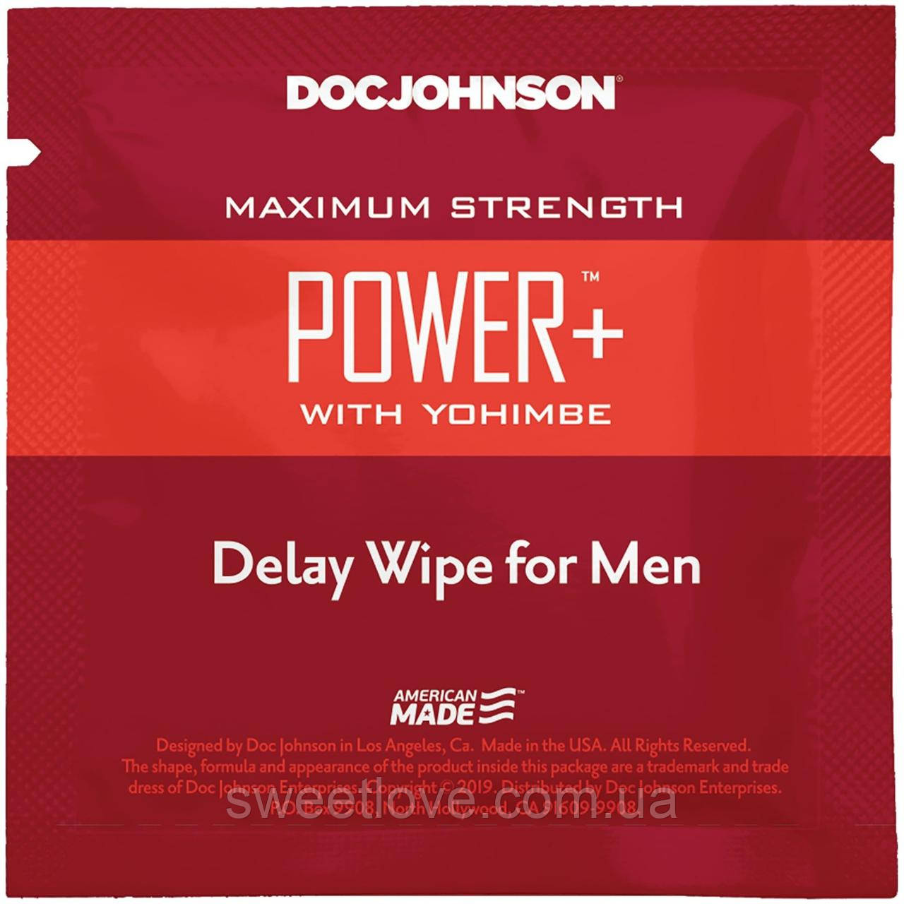 Пролонгувальна серветка Doc Johnson Power+ Delay Wipe For Men з екстрактом йохімбе