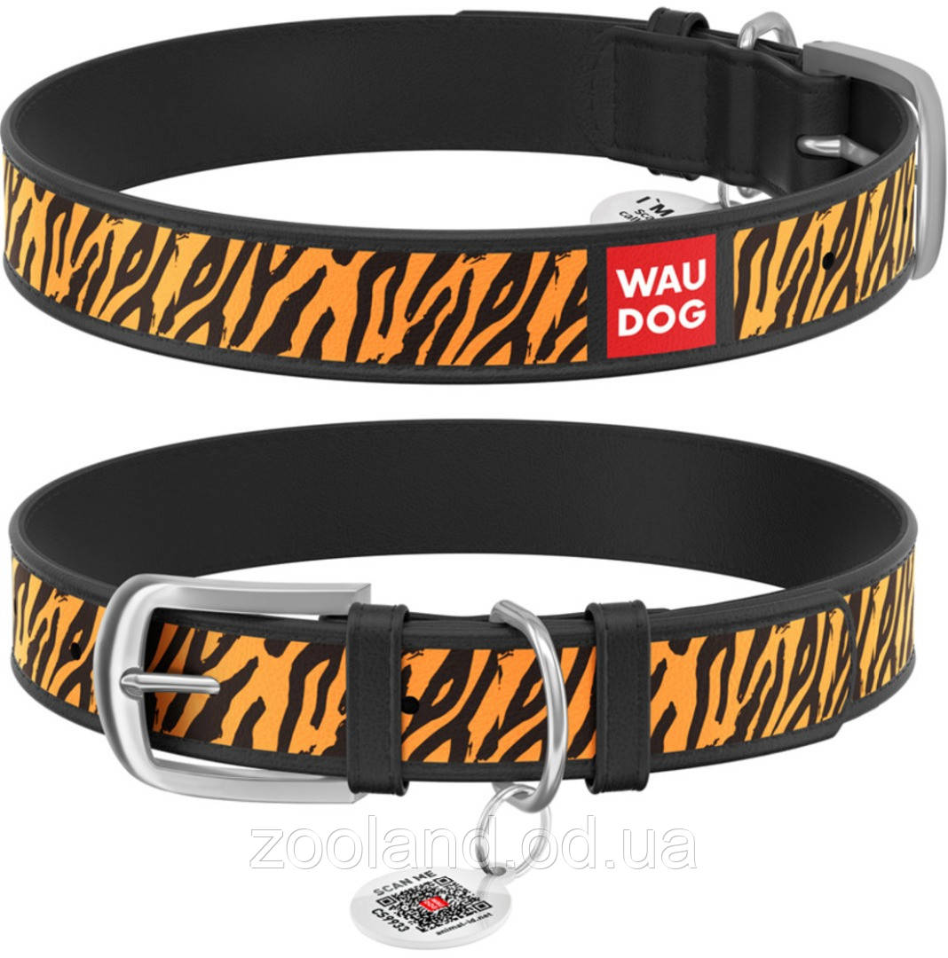 0012-0072-01 Collar WauDog Design Тигр qr паспортом чорний, 19-25/12 мм