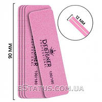Двусторонний мини-бафик для шлифовки ногтевой пластины 100/180 грит, (прямоугольный розовый)