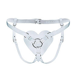 Трусики Серце для страпону з натуральної шкіри Feral Feelings - Hearts Strap-on Belt White