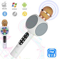 Детский Беспроводной микрофон караоке Wster WS-1816 с bluetooth динамиком светящийся Белый CBR