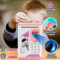 Детская электронная копилка сейф Robot Bodyguard Копилка с отпечатком пальца кодовым замком Розовый CBR