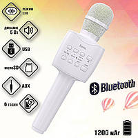 Беспроводной Bluetooth караоке микрофон Hoco BK5-5W светодиодная подсветка, MP3 с MicroSD Белый CBR
