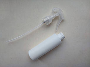 100 мл/24мм флакон Циліндр білий Поліетилен HDPE з прозорим мінітригером, антисептика 24/410, пляшка, ємність пластикова, фото 2